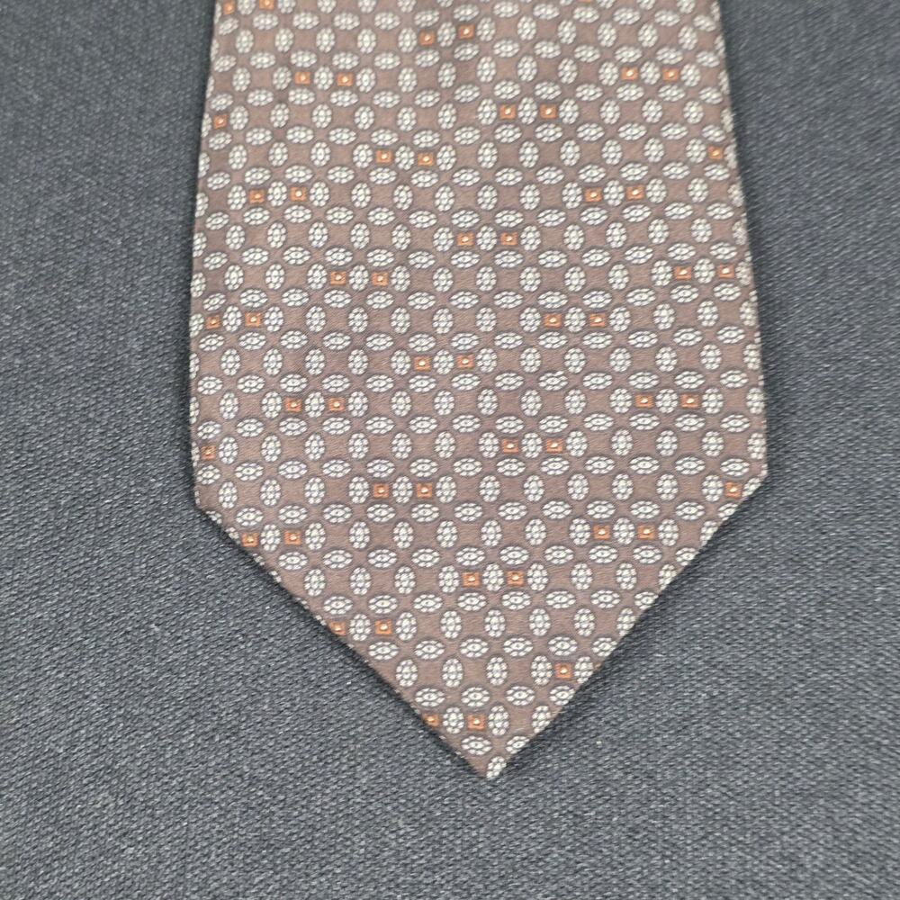 Lucien Piccard Men's Brown Silk Geometric Pattern Necktie Classic